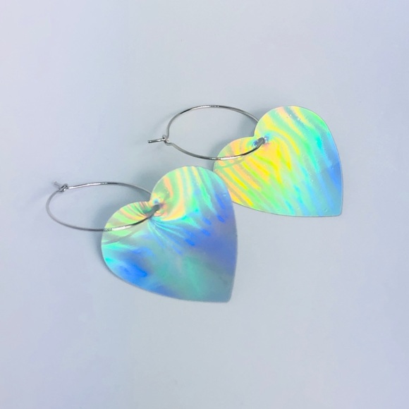 New! Holographic Heart Hoop Earrings - Picture 2 of 4